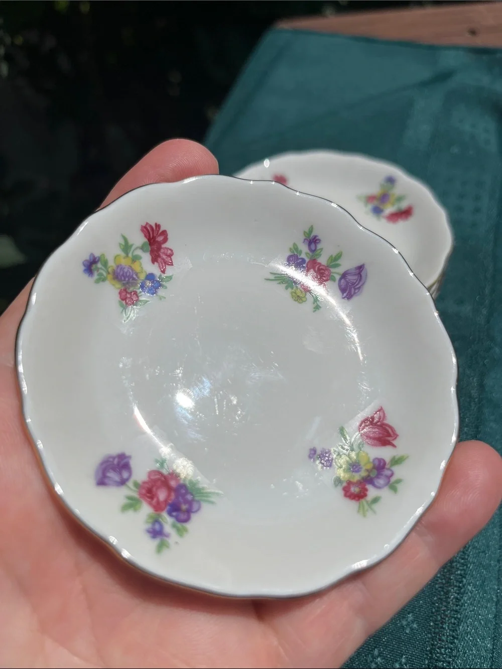 Vintage Butter Pats 6 Flowers Porcelain Gold Gilt Rim Bareuther German Mini